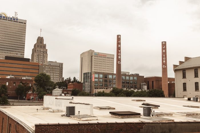 Existing mid-century commercial building in downtown Winston-Salem, North Carolina