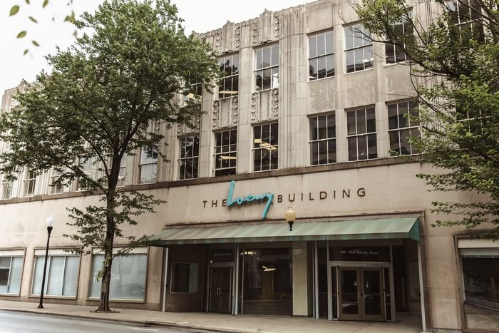 Street elevation of an existing mid-century commercial building in downtown Winston-Salem